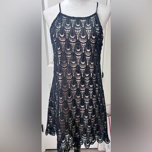 RNB Black & Nude Crochet Sleeveless Size L Black Lace Overlay Dress